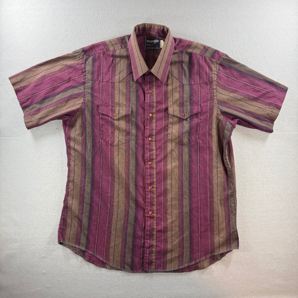 Vintage Wrangler Brushpopper Pearl Snap Shirt Men 17.5 Cowboy X-Long Tails USA